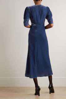 RIXO бархатное платье миди Simone с кружевом, синий