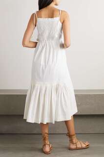 SEA плиссированное платье миди Willa из хлопкового поплина со сборками, белый