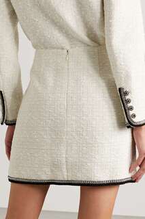 SELF-PORTRAIT Мини-юбка из металлизированного букле из твида, украшенная кристаллами, белый