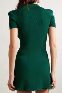 SELF-PORTRAIT Платье мини ажурной вязки в рубчик, темно-зеленый