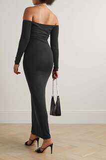 SKIMS Платье макси Smooth Lounge с открытыми плечами и эластичным смесовым модалом - Onyx, черный