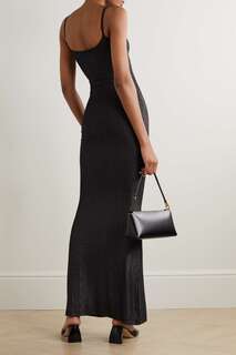 SKIMS Платье макси в рубчик из эластичного модала Soft Lounge - Onyx Foil, черный