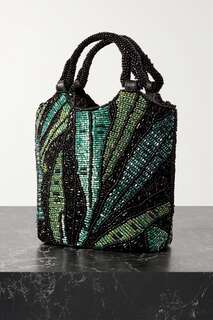 STAUD атласная сумка-тоут Zoe с кожаной отделкой и бисером, зеленый