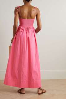 STAUD Платье макси Landry из смесового хлопкового поплина со сборками, розовый