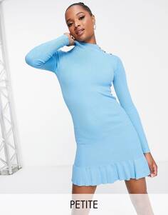 Синее трикотажное платье в рубчик с воланами и пуговицами-сердечками Miss Selfridge Petite