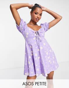 Фиолетовое мини-платье с леопардовым принтом и ромашковым принтом ASOS DESIGN Petite