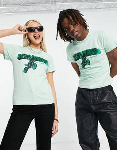Зеленая облегающая футболка унисекс с мотоциклетным принтом в стиле Reclaimed Vintage