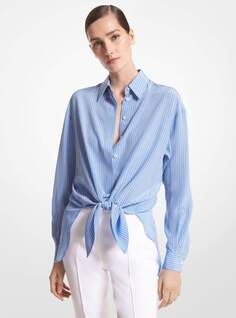 Рубашка Michael Kors Striped Organic Silk Crepe De Chine Tie-Front, синий/белый