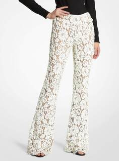 Брюки Michael Kors Hand-Embroidered Paillette Floral Lace, белый