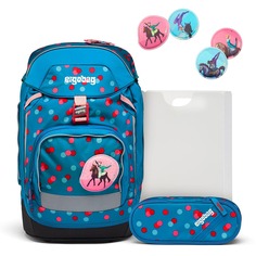Школьный рюкзак с наполнением Ergobag Bearlegance, 4 предмета, лазурный/розовый/красный