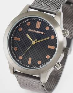 Часы-браслет ASOS DESIGN с черным циферблатом и сетчатым ремешком с металлической пушкой