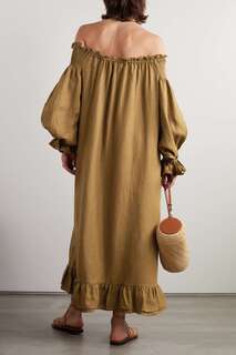 SLEEPER + NET SUSTAIN Льняное платье миди с открытыми плечами Romantica, коричневый