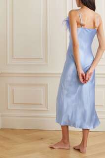SLEEPER + NET SUSTAIN Boheme платье LENZING ECOVERO-атлас с отделкой перьями, синий