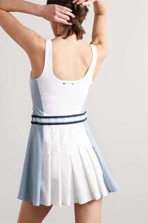 THE UPSIDE Полосатое плиссированное платье для тенниса Legacy Lucette из переработанного джерси стрейч, белый