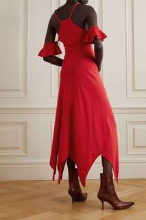 THEBE MAGUGU Хлопковое платье макси асимметричного кроя с открытыми плечами и вырезом халтер, красный
