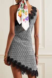 WAIMARI гипюровое мини-платье Alma из стрейч-джерси с вышивкой и вышивкой на одно плечо, черный