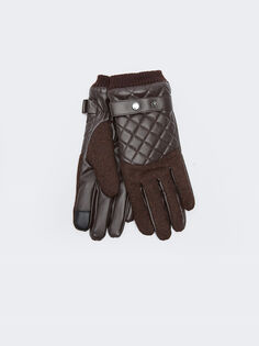 Кожаные стеганые мужские перчатки LCW Accessories