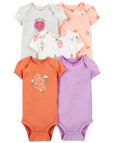 Комплект из 5 оригинальных боди с короткими рукавами для малышей Carter&apos;s, оранжевый/фиолетовый Carters