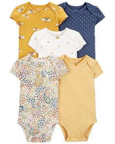Комплект из 5 оригинальных боди с короткими рукавами для малышей Carter&apos;s, желтый/белый/темно-синий Carters