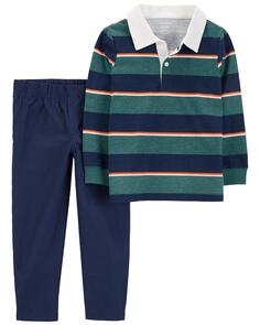 Детское поло и брюки в полоску для регби, 2 предмета Carter&apos;s, темно-синий/зеленый Carters