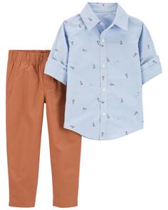 Детский комплект из двух частей: рубашки и брюк на пуговицах спереди Carter&apos;s, синий/коричневый Carters