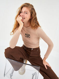 Укороченная Женская футболка с воротником-стойкой и длинным рукавом с вышивкой Xside