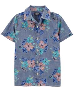 Детская рубашка с гавайским принтом и пуговицами спереди из шамбре Carter&apos;s, синий Carters