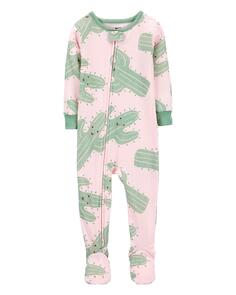 Детские цельнокроеные пижамы Footie с кактусом из 100% хлопка с плотным прилеганием Carter&apos;s, розовый/зеленый Carters