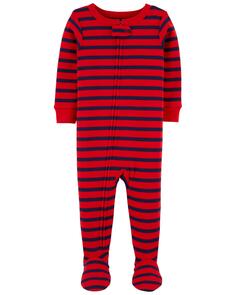 Детские цельнокроеные хлопковые пижамы в полоску облегающего кроя Carter&apos;s, красный Carters