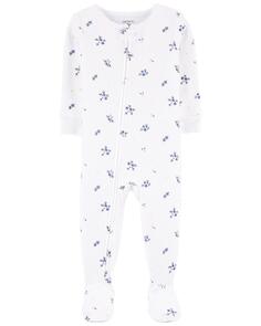 Детские цельнокроеные пижамы из 100 % хлопка с цветочным принтом и облегающим кроем Carter&apos;s, синий Carters