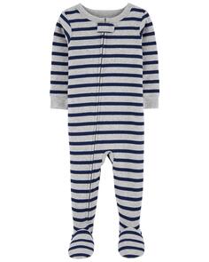 Детские цельнокроеные хлопковые пижамы в полоску облегающего кроя Carter&apos;s, серый Carters