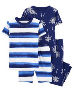 Детские пижамы из 100% хлопка с пальмовым деревом из 4 предметов, плотно прилегающие к телу Carter&apos;s, синий/белый Carters
