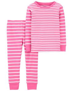 Детские пижамы из 100 % хлопка в полоску с плотным кроем из двух предметов в полоску Carter&apos;s, розовый Carters
