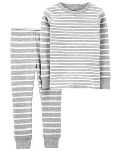 Детские пижамы из 100 % хлопка в полоску, облегающие 2 предмета, в полоску Carter&apos;s, серый Carters