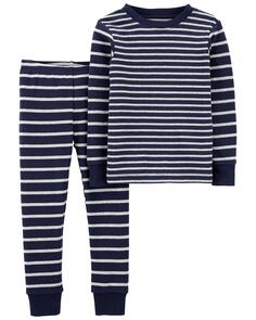 Детские пижамы из 100 % хлопка в полоску, облегающие 2 предмета, в полоску Carter&apos;s, темно-синий Carters