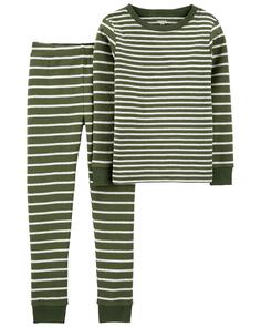 Детские пижамы из 100 % хлопка в полоску, облегающие 2 предмета, в полоску Carter&apos;s, зеленый Carters