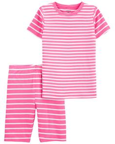 Детские пижамы из 100 % хлопка в полоску, облегающие 2 предмета, в полоску Carter&apos;s, розовый Carters