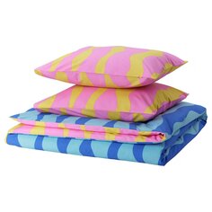Комплект постельного белья Ikea Sommarvicker, 240x220/50x60 см, синий/светло-розовый