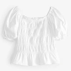 Блузка для девочки Next Shirred Puff Sleeve Standard, белый