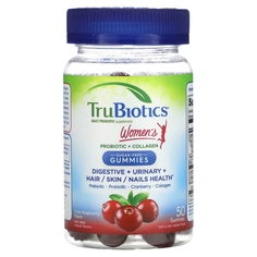 Пищевая добавка TruBiotics Женская пробиотик коллаген для здоровья волос кожи и ногтей, клюквенно-малиновая, 50 жевательных конфет