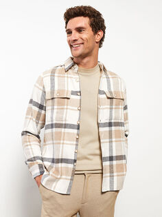 Мужская куртка-рубашка из габардина в клетку с длинными рукавами оверсайз LCWAIKIKI Classic
