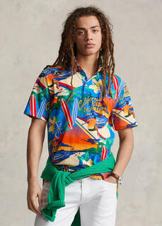 Рубашка-поло из сетки классического кроя с принтом Ralph Lauren