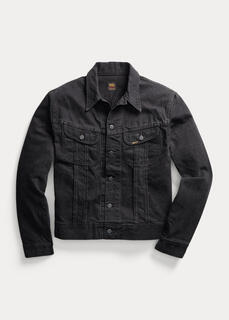 Потертая черная джинсовая куртка Trucker Ralph Lauren