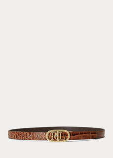 Двусторонний кожаный узкий ремень с логотипом Ralph Lauren