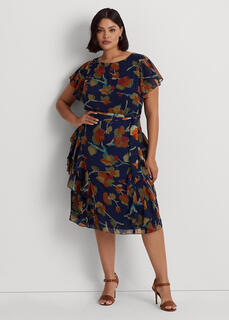 Платье из жоржета с цветочным принтом и рюшами Ralph Lauren