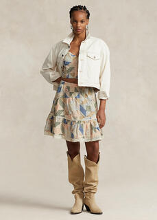 Хлопковая юбка-трапеция с принтом в стиле пэчворк Ralph Lauren
