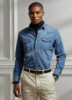 Джинсовая рубашка цвета индиго в стиле вестерн Ralph Lauren