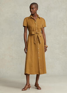 Льняное платье-рубашка с короткими рукавами и поясом Ralph Lauren