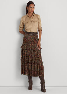 Ярусная юбка из жатого жоржета с цветочным принтом Ralph Lauren