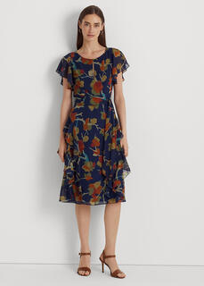 Платье из жоржета с цветочным принтом и рюшами Ralph Lauren